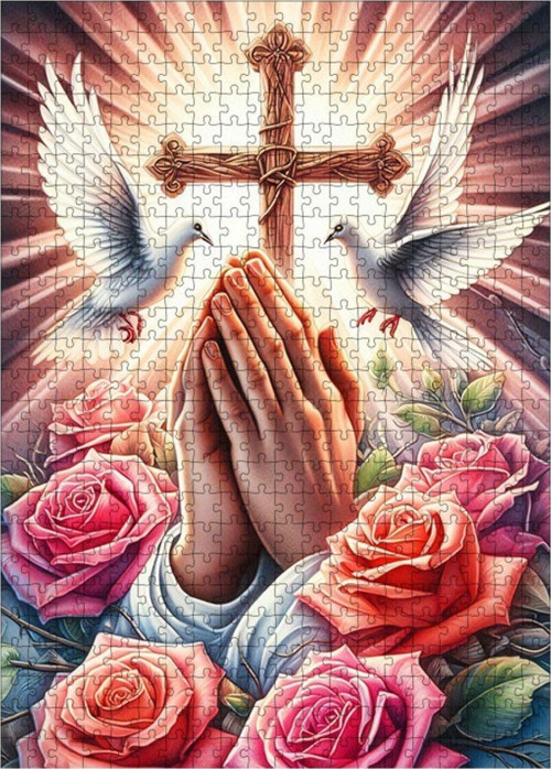 Ahşap Mdf Puzzle Yapboz Dua Ve Haç 500 Parça 50 x 70 cm