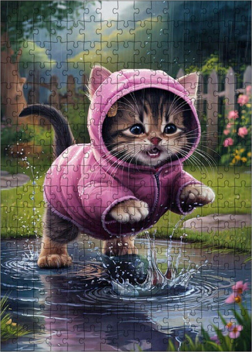 Ahşap Mdf Puzzle Yapboz Suyla Oynayan Kedi 255 Parça 35 x 50 cm
