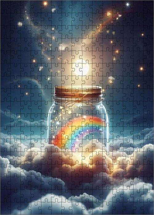 Ahşap Mdf Puzzle Yapboz Bulutlar Ve Kavanozundaki Gökkuşağı 255 Parça 35 x 50 cm