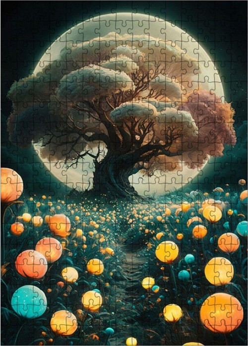 Ahşap Mdf Puzzle Yapboz Soyut Çiçekler Ve Ağaç 255 Parça 35 x 50 cm