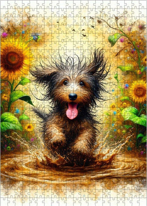 Ahşap Mdf Puzzle Yapboz Çamurda Koşan Köpek 500 Parça 50 x 70 cm