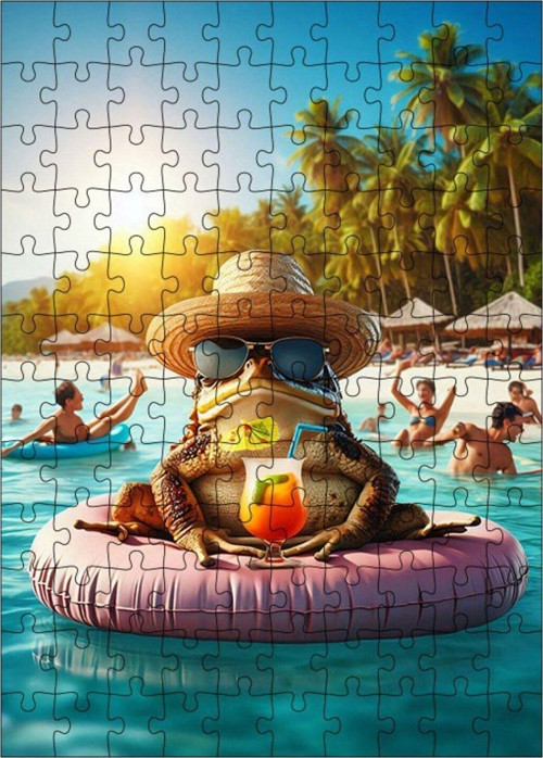 Ahşap Mdf Puzzle Yapboz Tatil Yapan Kurbağa 120 Parça 25 x 35 cm
