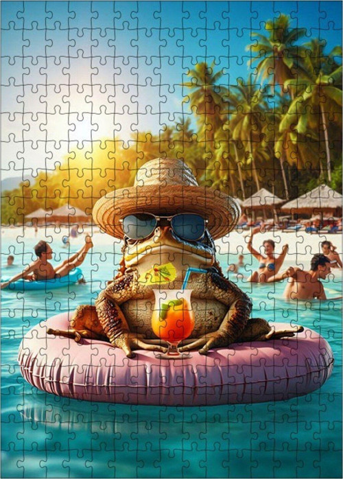 Ahşap Mdf Puzzle Yapboz Tatil Yapan Kurbağa 255 Parça 35 x 50 cm