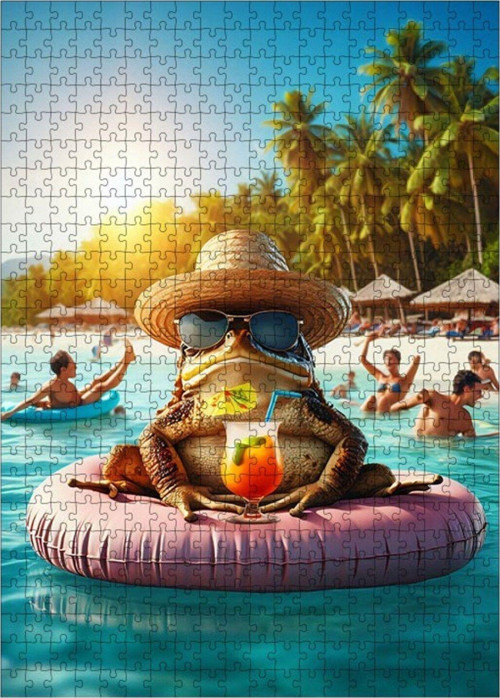 Ahşap Mdf Puzzle Yapboz Tatil Yapan Kurbağa 500 Parça 50 x 70 cm