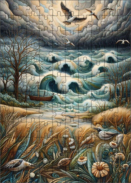 Ahşap Mdf Puzzle Yapboz Dalgalar Ve Martılar 120 Parça 25 x 35 cm