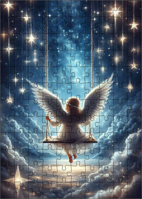 Ahşap Mdf Puzzle Yapboz Evrende Sallanan Melek 120 Parça 25 x 35 cm