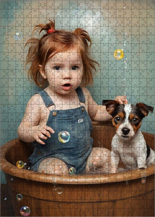 Ahşap Mdf Puzzle Yapboz Yavru Köpek Ve Kız Çocuğu 500 Parça 50 x 70 cm