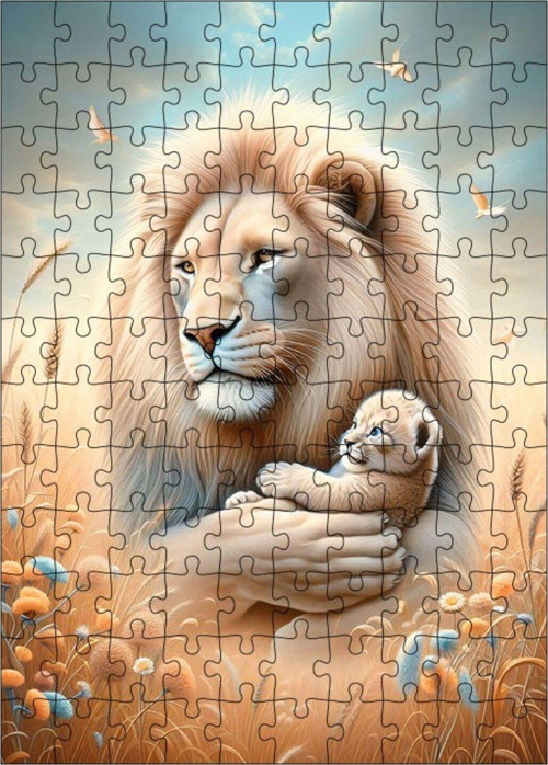 Ahşap Mdf Puzzle Yapboz Aslan Ve Yavrusu 120 Parça 25 x 35 cm