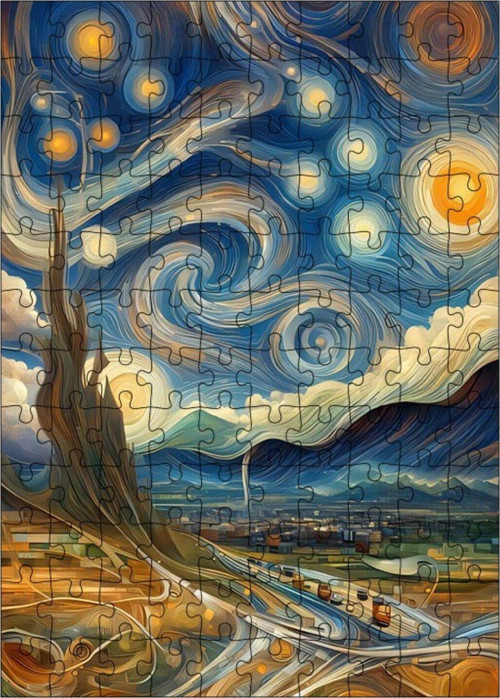 Ahşap Mdf Puzzle Yapboz Van Gogh Stilinde Mavi Gökyüzü 120 Parça 25 x 35 cm