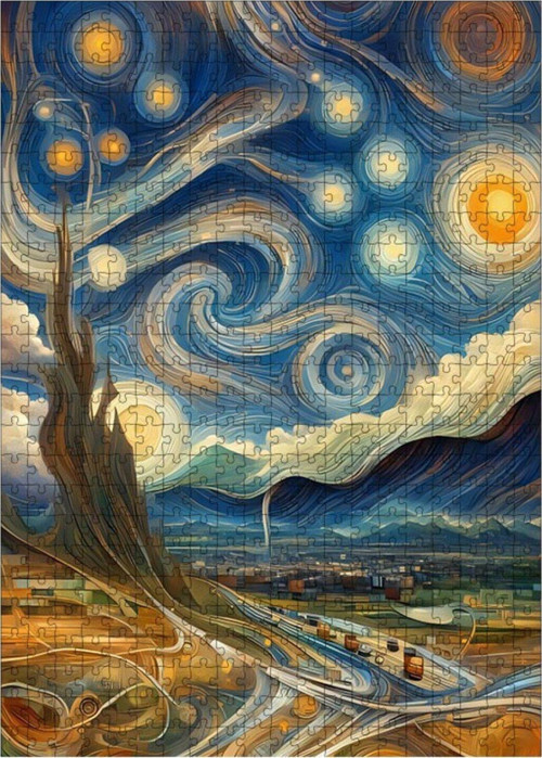 Ahşap Mdf Puzzle Yapboz Van Gogh Stilinde Mavi Gökyüzü 500 Parça 50 x 70 cm