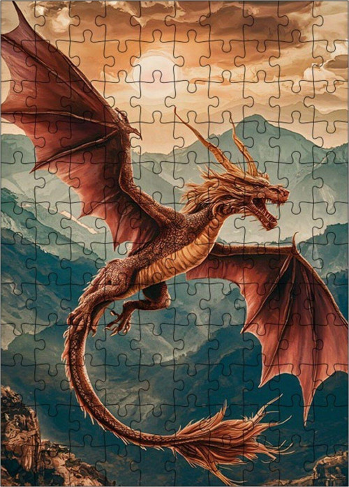 Ahşap Mdf Puzzle Yapboz Uçan Ejderha 120 Parça 25 x 35 cm
