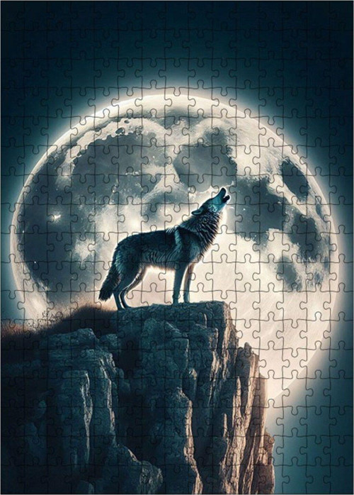 Ahşap Mdf Puzzle Yapboz Dolunayda Uluyan Kurt 255 Parça 35 x 50 cm