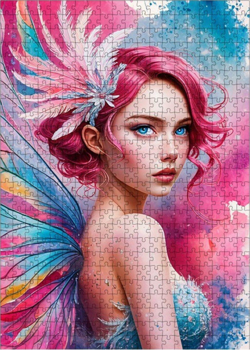 Ahşap Mdf Puzzle Yapboz Pembe Saçlı Kadın 500 Parça 50 x 70 cm