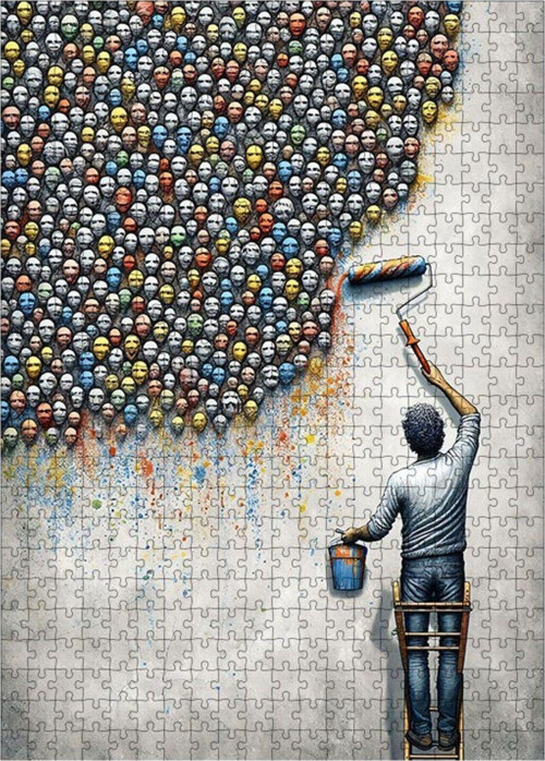 Ahşap Mdf Puzzle Yapboz Yüzler Duvarı 500 Parça 50 x 70 cm