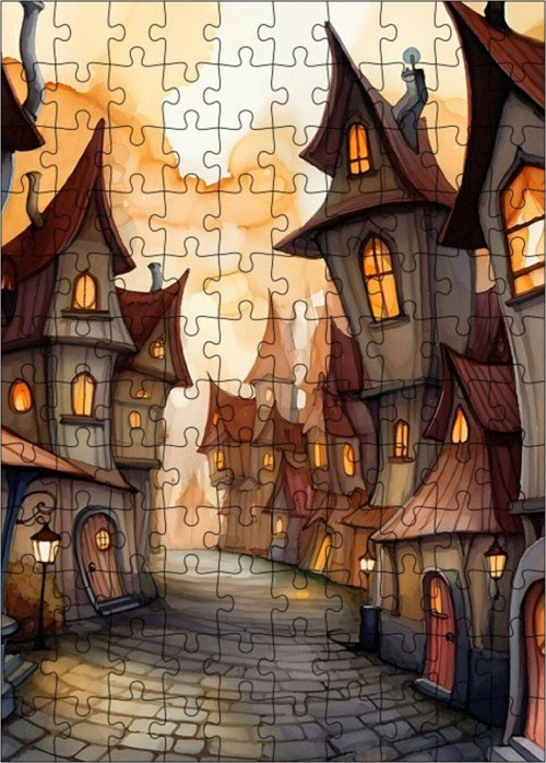 Ahşap Mdf Puzzle Yapboz Kasabadaki Evler 120 Parça 25 x 35 cm