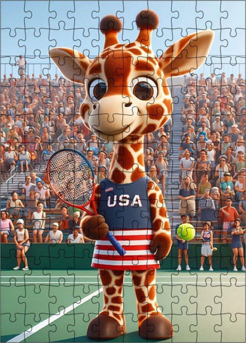 Ahşap Mdf Puzzle Yapboz Tenis Oynayan Zürafa 120 Parça 25 x 35 cm