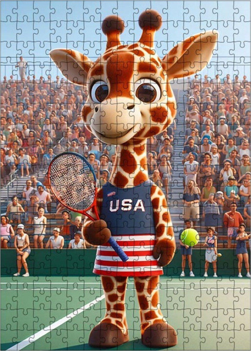 Ahşap Mdf Puzzle Yapboz Tenis Oynayan Zürafa 255 Parça 35 x 50 cm