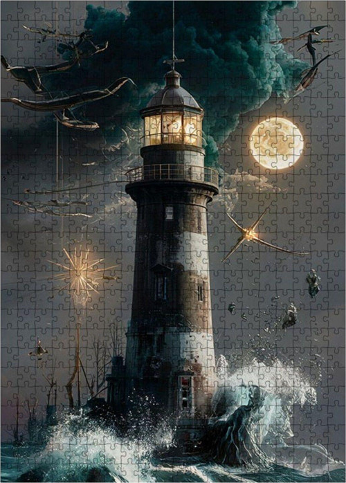 Ahşap Mdf Puzzle Yapboz Dolunay Ve Deniz Feneri 500 Parça 50 x 70 cm
