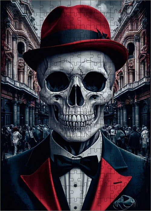 Ahşap Mdf Puzzle Yapboz Kırmızı Şapkalı İskelet 255 Parça 35 x 50 cm