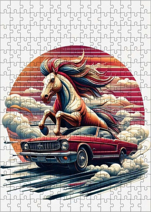 Ahşap Mdf Puzzle Yapboz At Ve Araba 255 Parça 35 x 50 cm