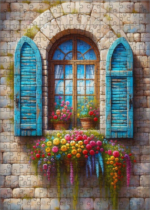 Ahşap Mdf Puzzle Yapboz Mavi Kepenkli Ev 255 Parça 35 x 50 cm