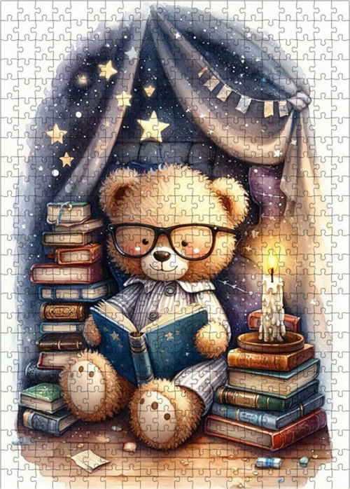 Ahşap Mdf Puzzle Yapboz Kitap Okuyan Oyuncak Ayı 500 Parça 50 x 70 cm