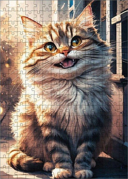 Ahşap Mdf Puzzle Yapboz Gülen Kedi 255 Parça 35 x 50 cm