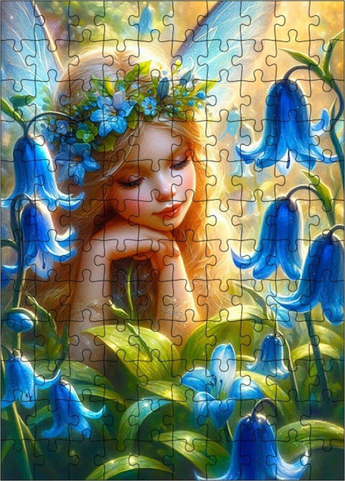 Ahşap Mdf Puzzle Yapboz Peri Kızı Ve Mavi Çiçekler 120 Parça 25 x 35 cm