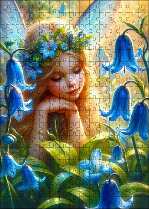 Ahşap Mdf Puzzle Yapboz Peri Kızı Ve Mavi Çiçekler 255 Parça 35 x 50 cm