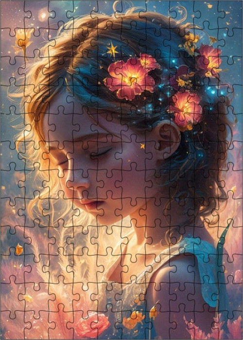 Ahşap Mdf Puzzle Yapboz Çiçekler Ve Kız 120 Parça 25 x 35 cm