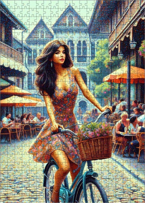 Ahşap Mdf Puzzle Yapboz Bisiklet Kullanan Kız 500 Parça 50 x 70 cm