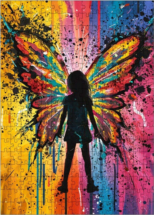 Ahşap Mdf Puzzle Yapboz Kelebek Kanatlı Kız 255 Parça 35 x 50 cm