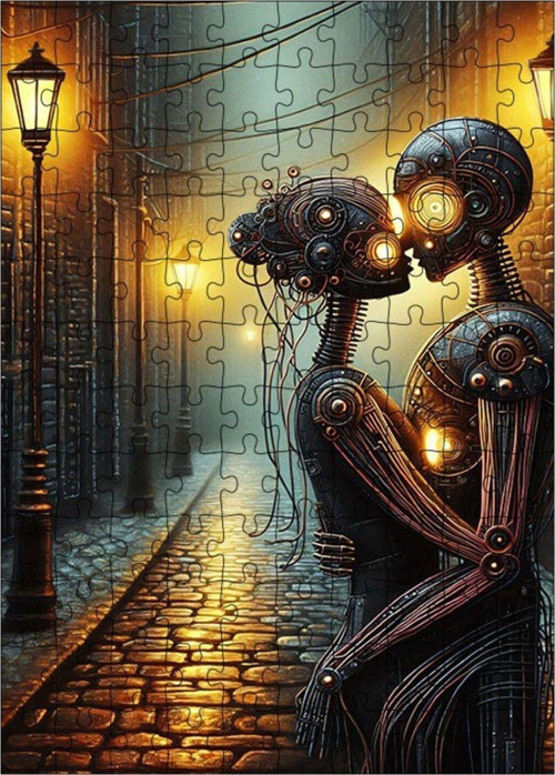 Ahşap Mdf Puzzle Yapboz Aşık Robotlar 120 Parça 25 x 35 cm