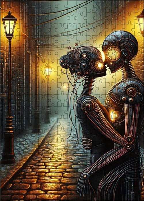 Ahşap Mdf Puzzle Yapboz Aşık Robotlar 255 Parça 35 x 50 cm