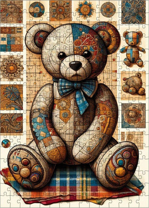 Ahşap Mdf Puzzle Yapboz Papyonlu Oyuncak Ayı 255 Parça 35 x 50 cm