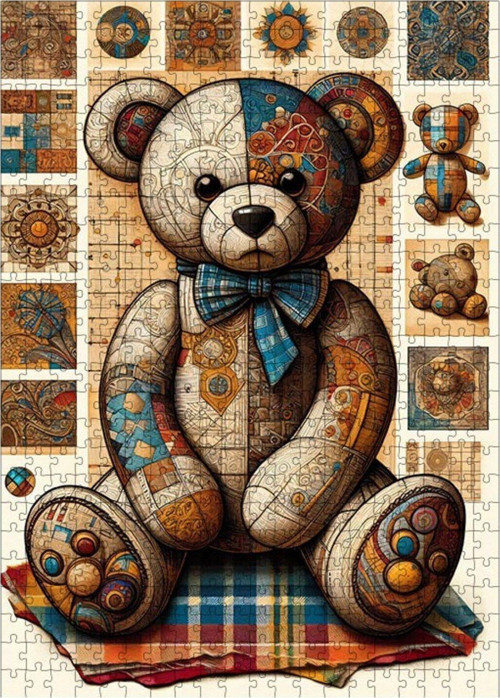 Ahşap Mdf Puzzle Yapboz Papyonlu Oyuncak Ayı 500 Parça 50 x 70 cm