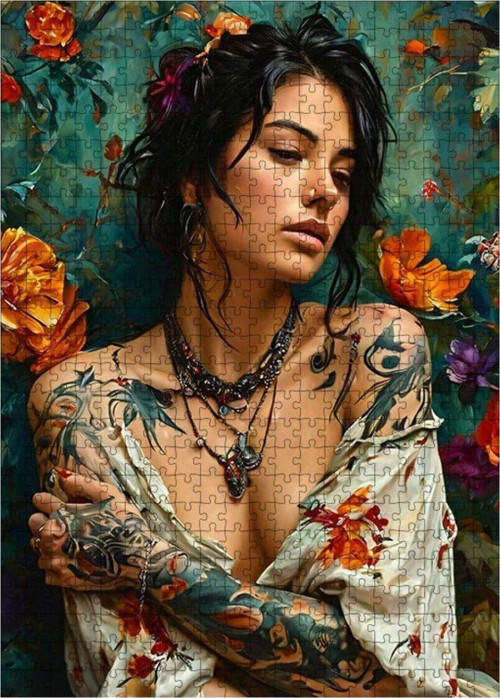 Ahşap Mdf Puzzle Yapboz Kolları Dövmeli Kadın 500 Parça 50 x 70 cm
