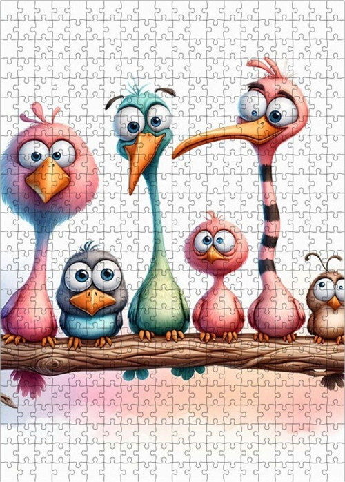 Ahşap Mdf Puzzle Yapboz Sevimli Kuşlar 500 Parça 50 x 70 cm