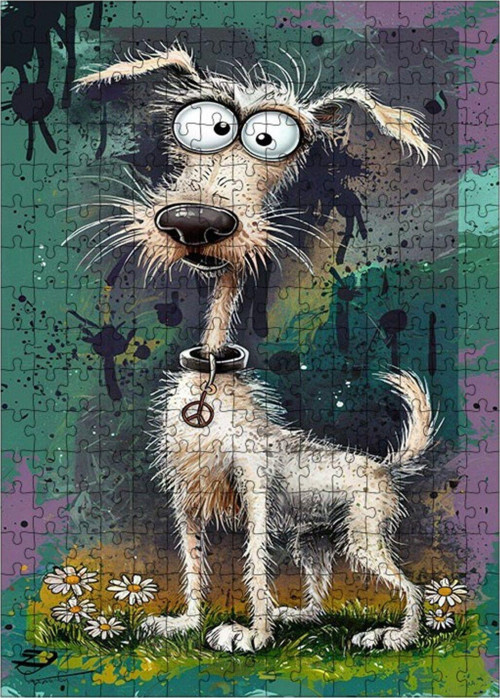 Ahşap Mdf Puzzle Yapboz Sevimli Beyaz Köpek 255 Parça 35 x 50 cm