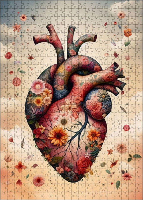 Ahşap Mdf Puzzle Yapboz Kalp Ve Çiçekler 500 Parça 50 x 70 cm