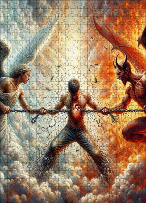 Ahşap Mdf Puzzle Yapboz Melek Ve Şeytan 500 Parça 50 x 70 cm