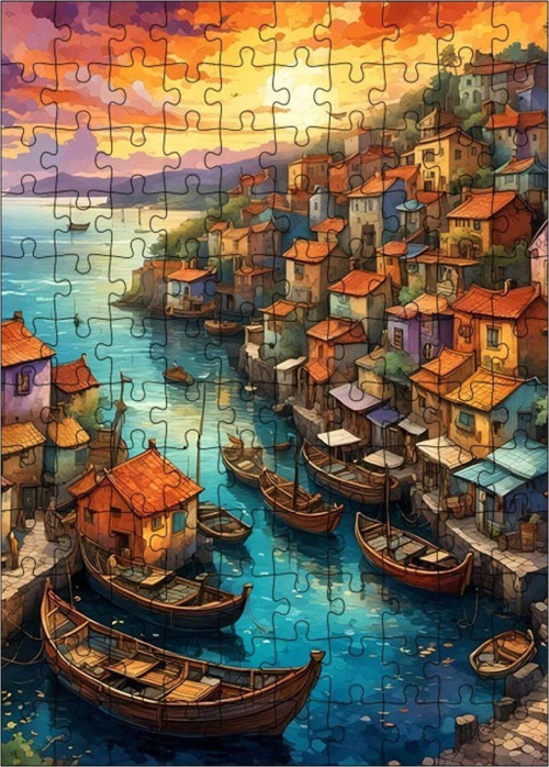 Ahşap Mdf Puzzle Yapboz Sahil Kasabası 120 Parça 25 x 35 cm