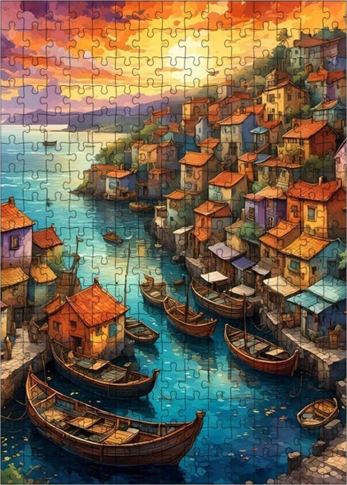 Ahşap Mdf Puzzle Yapboz Sahil Kasabası 255 Parça 35 x 50 cm