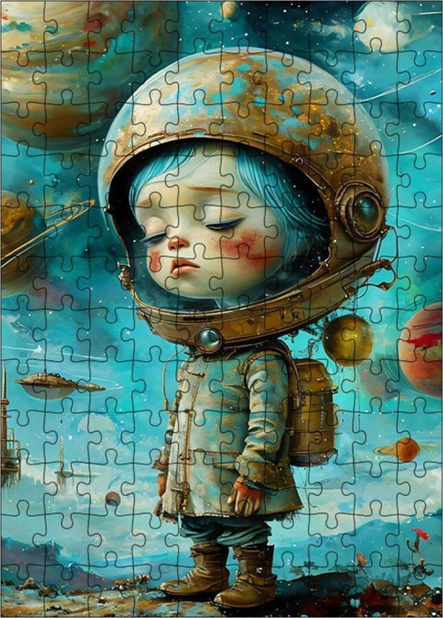 Ahşap Mdf Puzzle Yapboz Astronot Kasklı Çocuk 120 Parça 25 x 35 cm