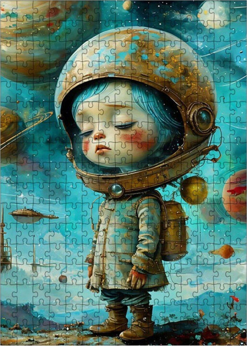 Ahşap Mdf Puzzle Yapboz Astronot Kasklı Çocuk 255 Parça 35 x 50 cm