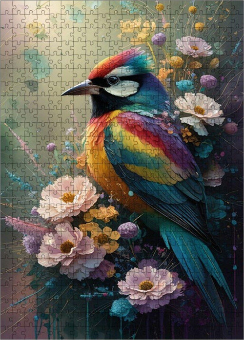 Ahşap Mdf Puzzle Yapboz Renkli Kuş Ve Çiçekler 500 Parça 50 x 70 cm