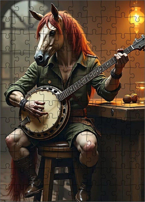 Ahşap Mdf Puzzle Yapboz Banjo Çalan At 120 Parça 25 x 35 cm