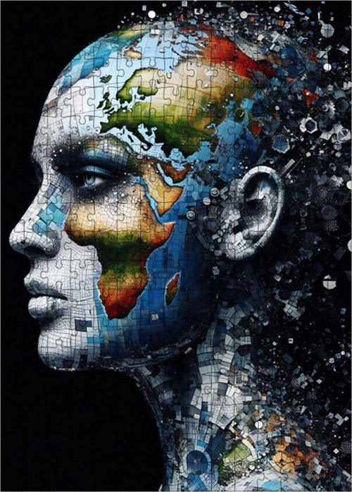 Ahşap Mdf Puzzle Yapboz Dünya Haritalı Soyut İnsan 255 Parça 35 x 50 cm