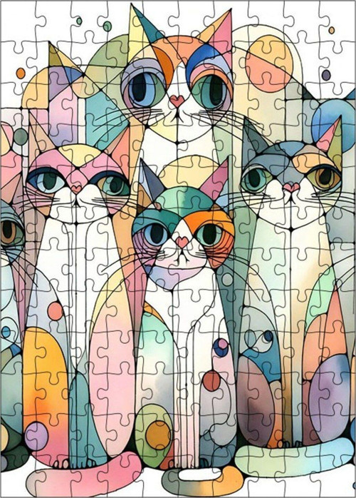 Ahşap Mdf Puzzle Yapboz Renkli Kediler 120 Parça 25 x 35 cm