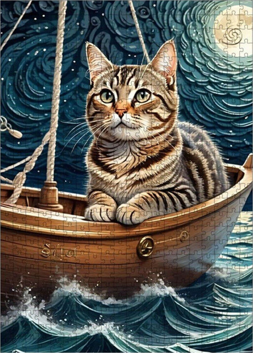 Ahşap Mdf Puzzle Yapboz Sandaldaki Kedi 500 Parça 50 x 70 cm
